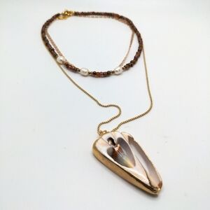 381MIDALANE Gold Pearl & Shell Layered Necklace